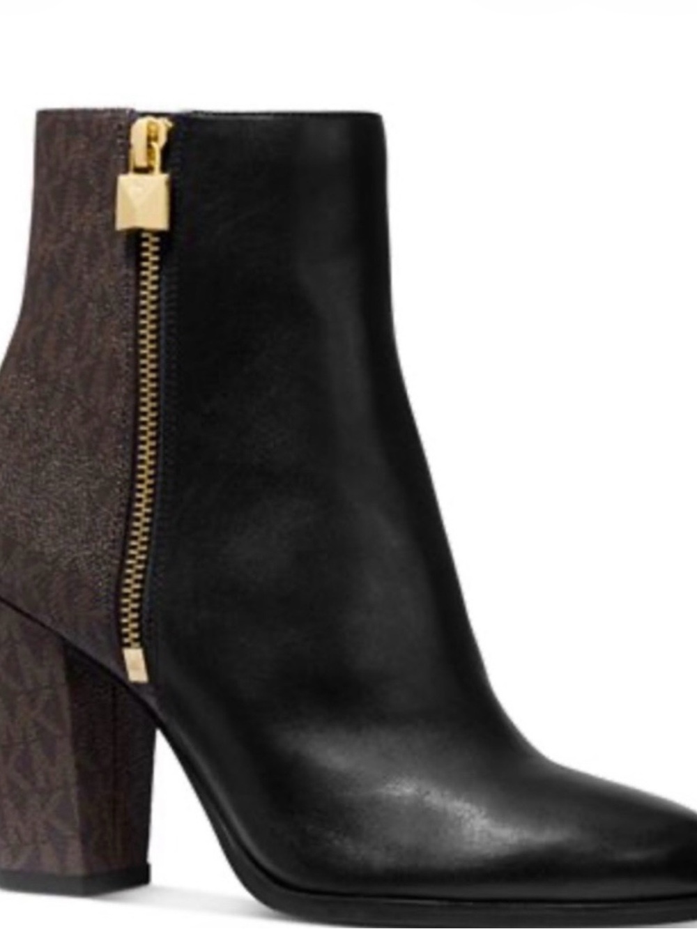 Michael Kors Black Leather Logo-Back Ankle Boots with Gold Zip